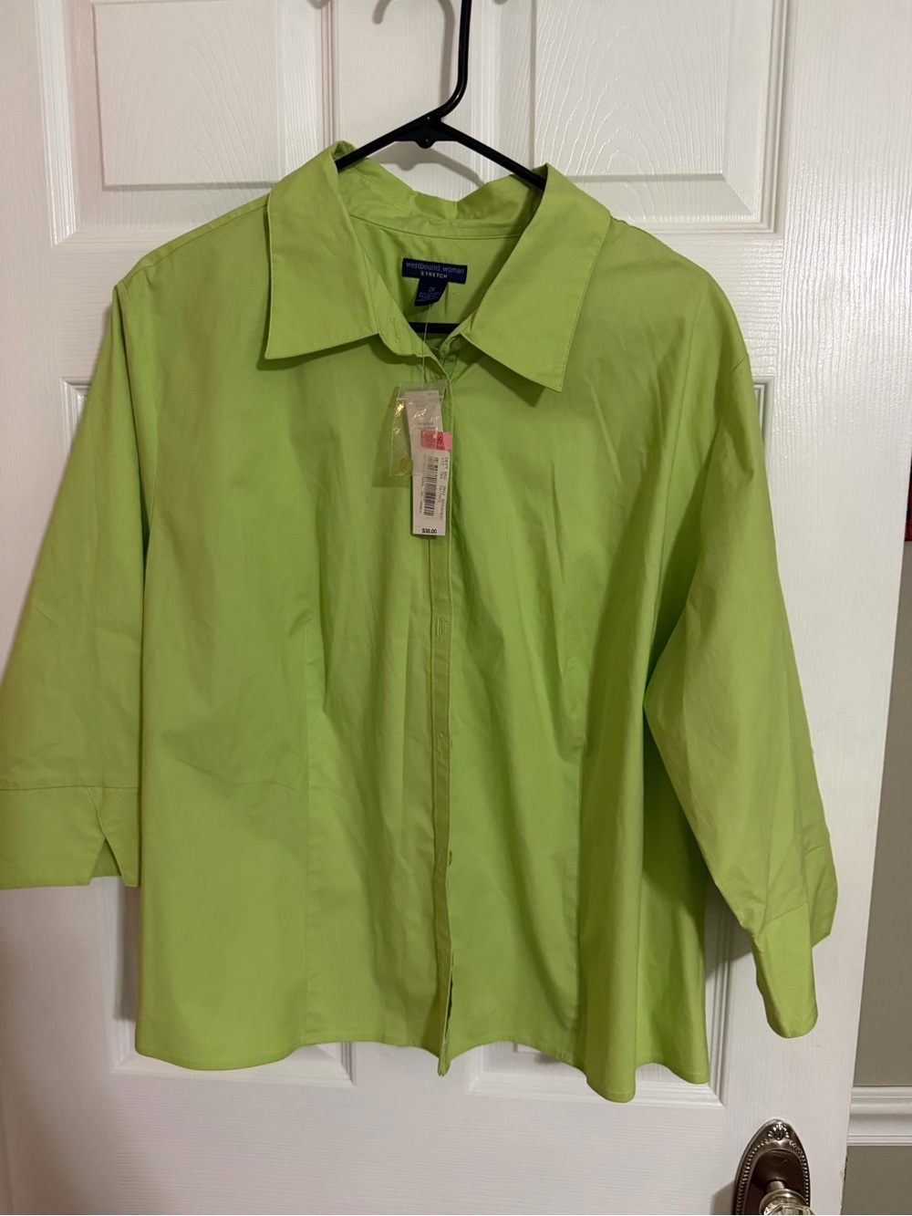 Westbound Lime Green Casual Button-Down Shirt, NWT, 2X- stretchy